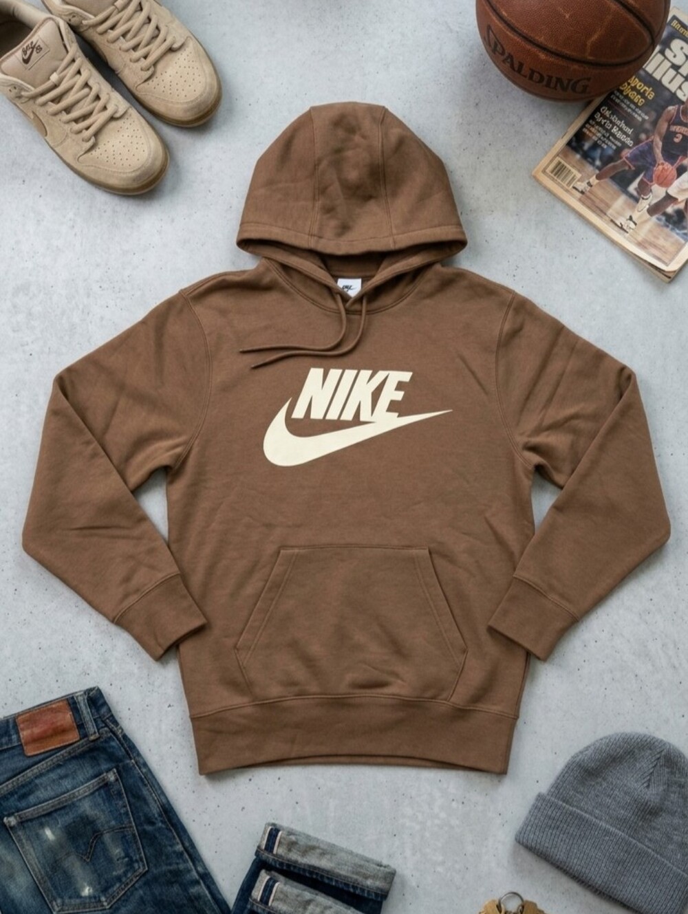 Nike Club Fleece Pullover Hoodie Mens Small Mosswood Brown Mocha Sweatshirt NWT